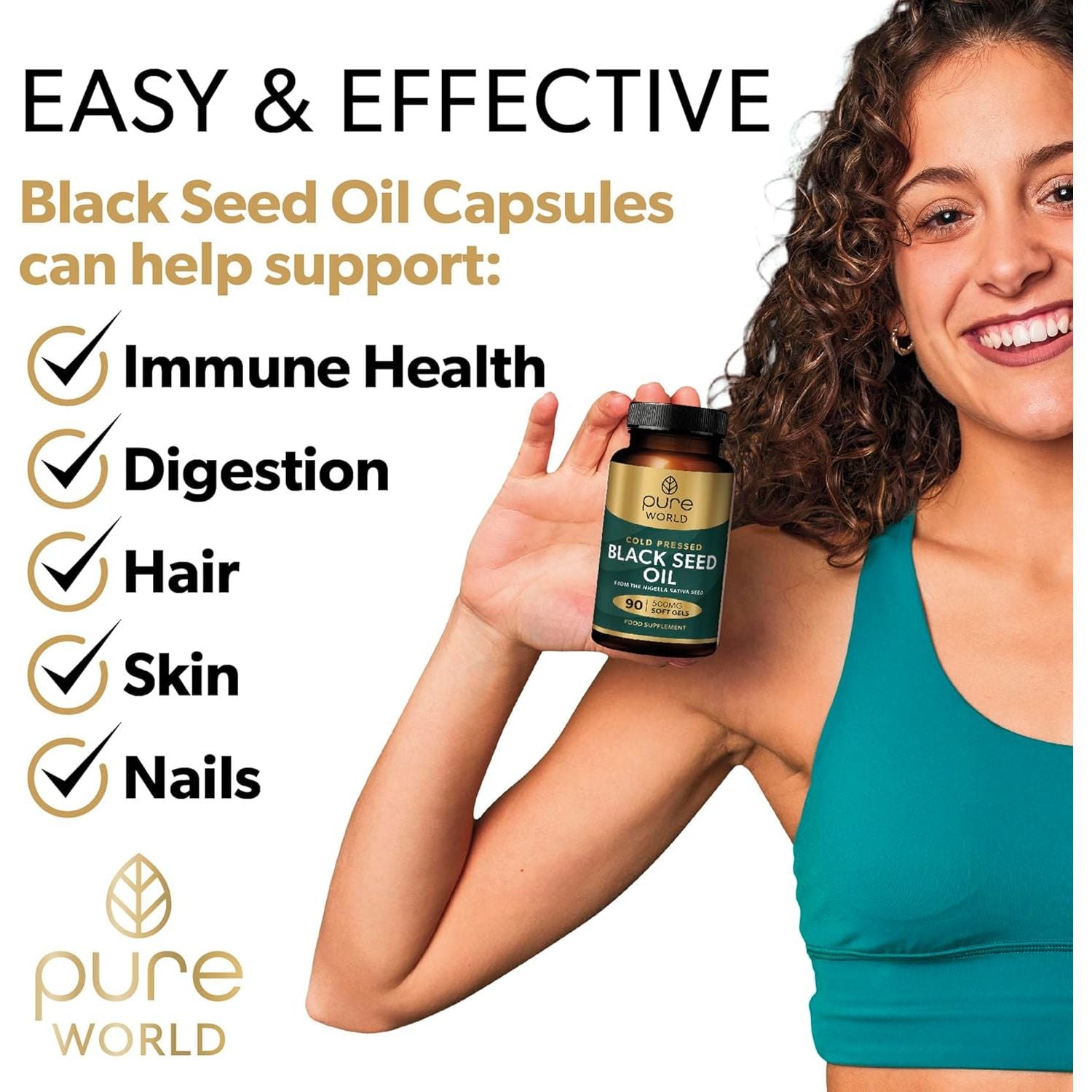 Pure World Natural Black Seed Oil 90 Piece Capsules Vegan Premium Cold Pressed Easy to Swallow Produced in UK
