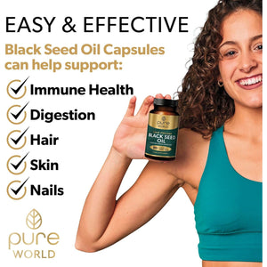 Pure World Natural Black Seed Oil 90 Piece Capsules Vegan Premium Cold Pressed Easy to Swallow Produced in UK