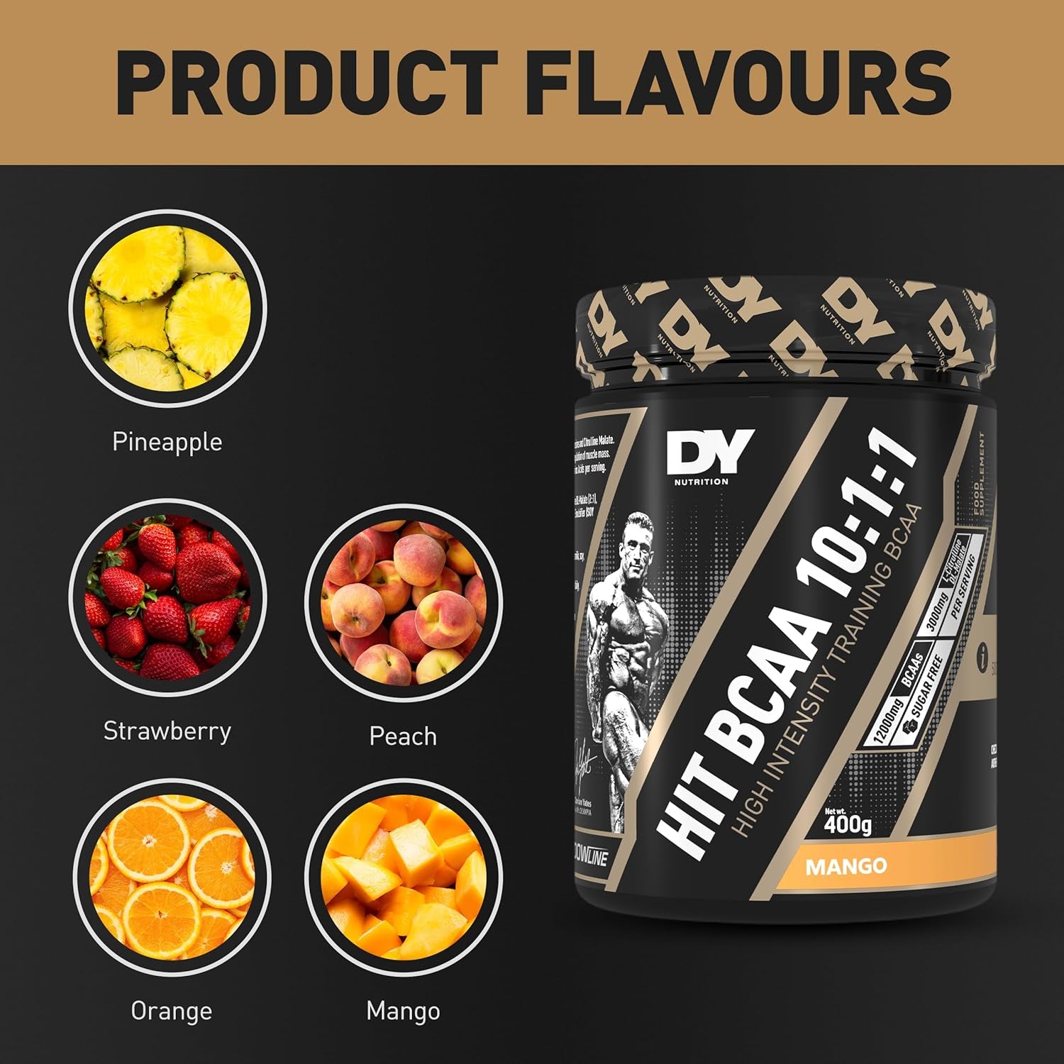 DY Nutrition HIT BCAA 10:1:1 (Orange) with L-Citrulline Malate, Beta Alanine + 12G of Branch Chain Amino Acids 400G Powder, 20 Servings - Optimal Pump & Performance | Non Stim Pre & Intra Workout