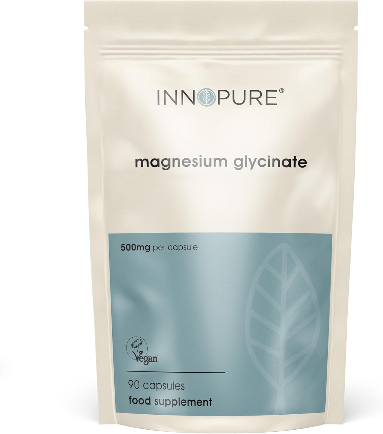 INNOPURE Magnesium Glycinate - 90 Capsules - Bioavailable Magnesium Supplements - 500Mg per Capsule Providing 100Mg of Pure Elemental Magnesium Bisglycinate Powder - Made in the UK