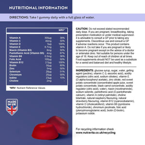 Vegan Multivitamin Gummies for Women & Men – 60 Berry Flavour Chewable Adult Multivitamins (2 Month Supply) Daily Supplement with 14 Vitamins & Minerals Incl. Vitamin C D3 B12 Biotin Zinc – Nutravita