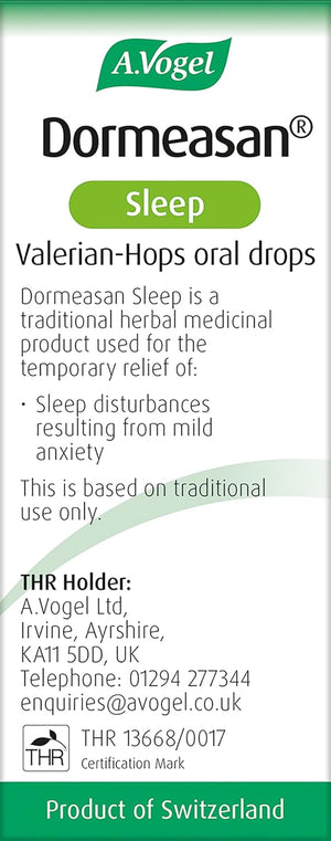 A.Vogel Dormeasan Sleep Valerian-Hops Oral Drops | Just Take 30 Drops before Bedtime | 58 Days of Supply | Sleeping Aid | Extracts of Fresh Valerian Root | 50Ml