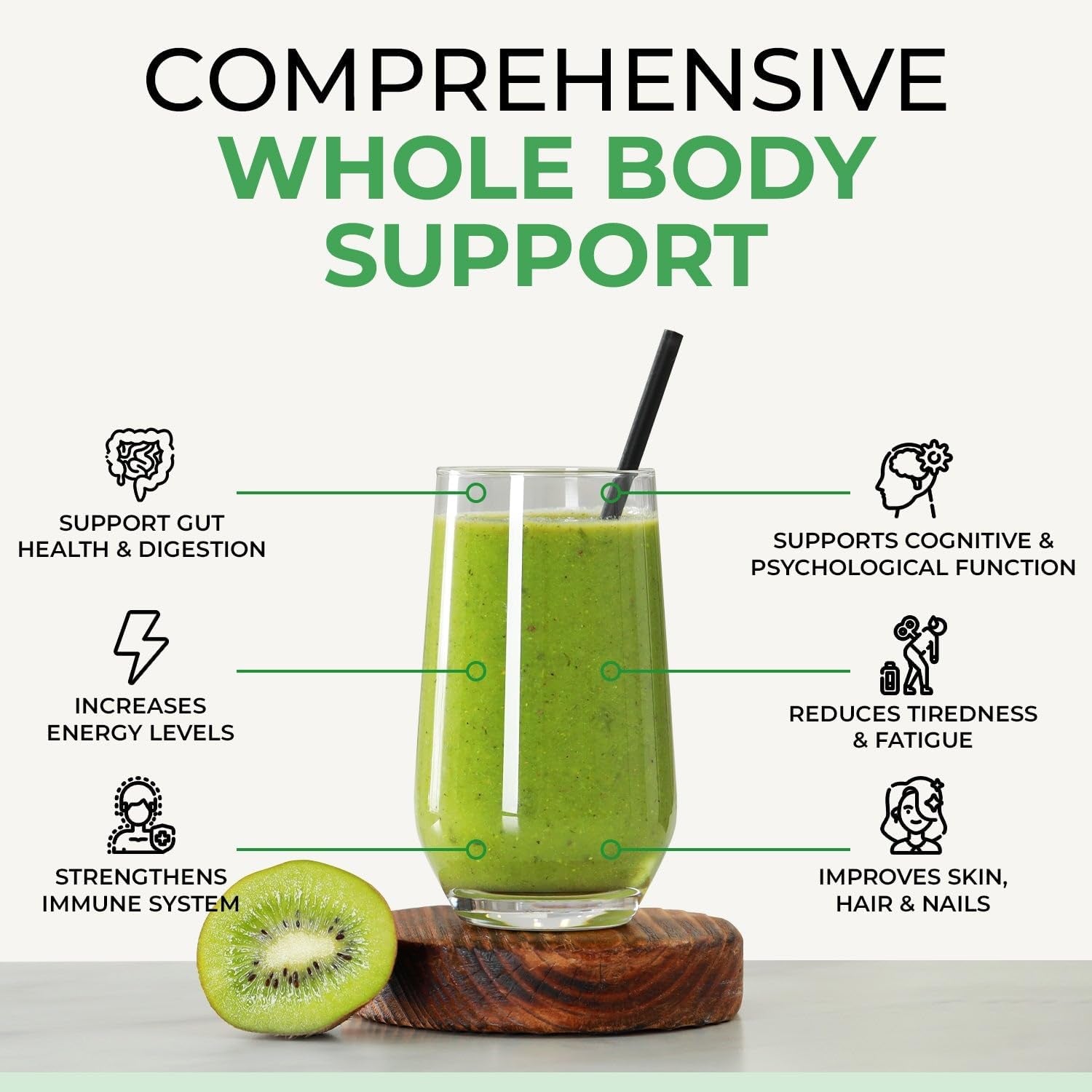 Inspiriko Super Greens Powder with 18 Natural Superfood Ingredients - Spirulina, Kale, Moringa - Green Powder Superfood with Probiotics, 150G, UK Made, Vegan - for Energy, Digestion, Immune Support