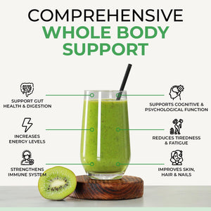 Inspiriko Super Greens Powder with 18 Natural Superfood Ingredients - Spirulina, Kale, Moringa - Green Powder Superfood with Probiotics, 150G, UK Made, Vegan - for Energy, Digestion, Immune Support