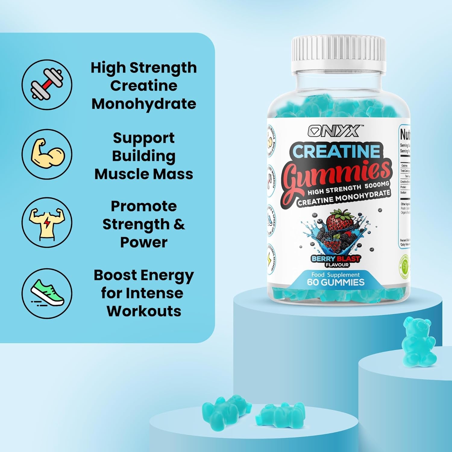 Creatine Monohydrate Gummies 5000Mg - Workout Gym Supplement - 60 Creatine Gummies