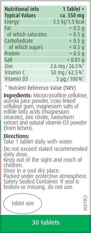 A.Vogel Immune Support | Vegan Multivitamin | Vitamin C, Vitamin D and Zinc | 30 Tablets