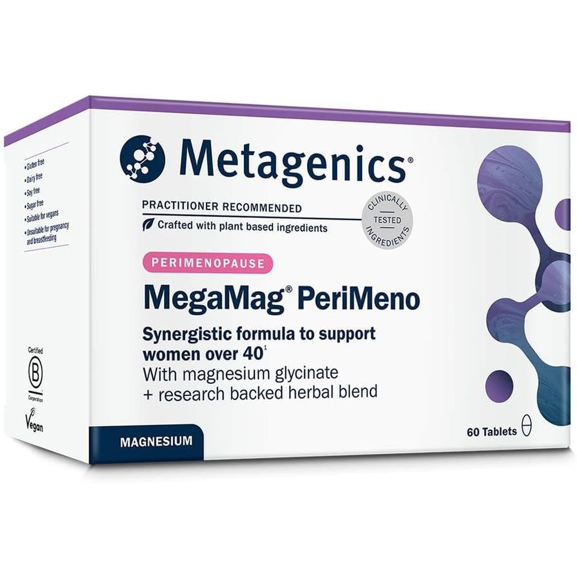 Metagenics Megamag Perimeno - with Vitamin B6 & B12, Magnesium Glycinate, Sage, Ashwagandha and Saffron - 60 Tablets