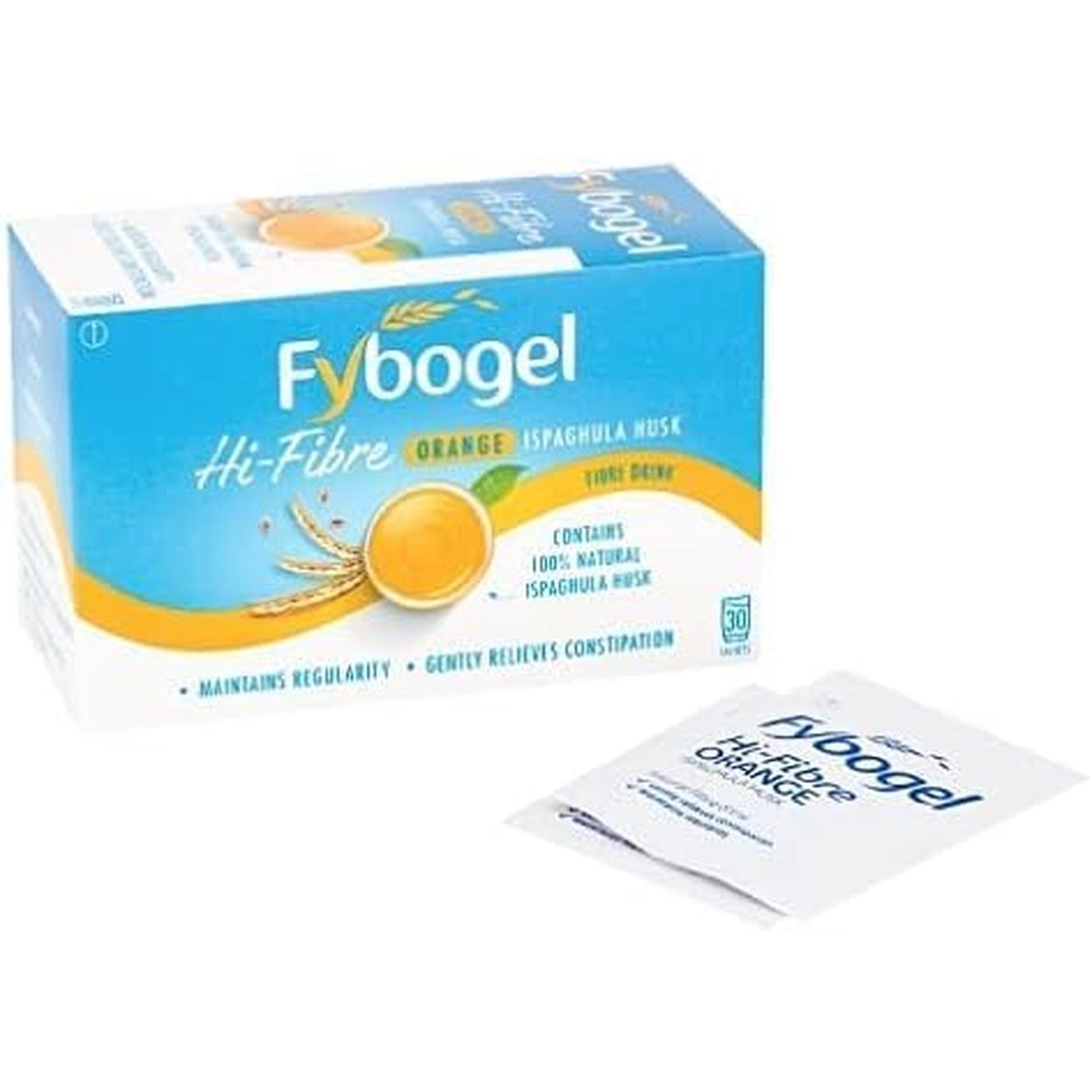 Fybogel Hi Fibre Sachets Orange Flavour 30 Pack - Natural Digestive Support, Gentle Constipation Relief, High Fiber Supplement, Easy Mix Powder, Daily Gut Health, Vegan Friendly