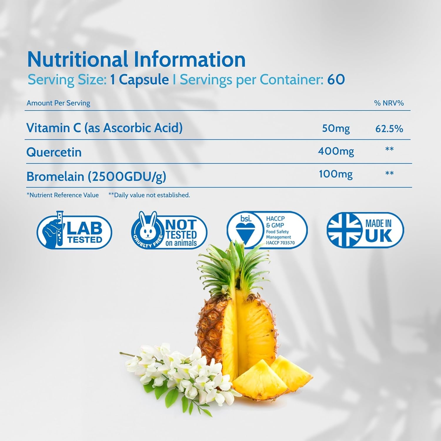 Health4All Quercetin 400Mg + Bromelain 100Mg per Capsule, Natural Antihistamine, Balances Immune Response, Pure Vegan 60 Capsules (Not Tablets) | Made in UK