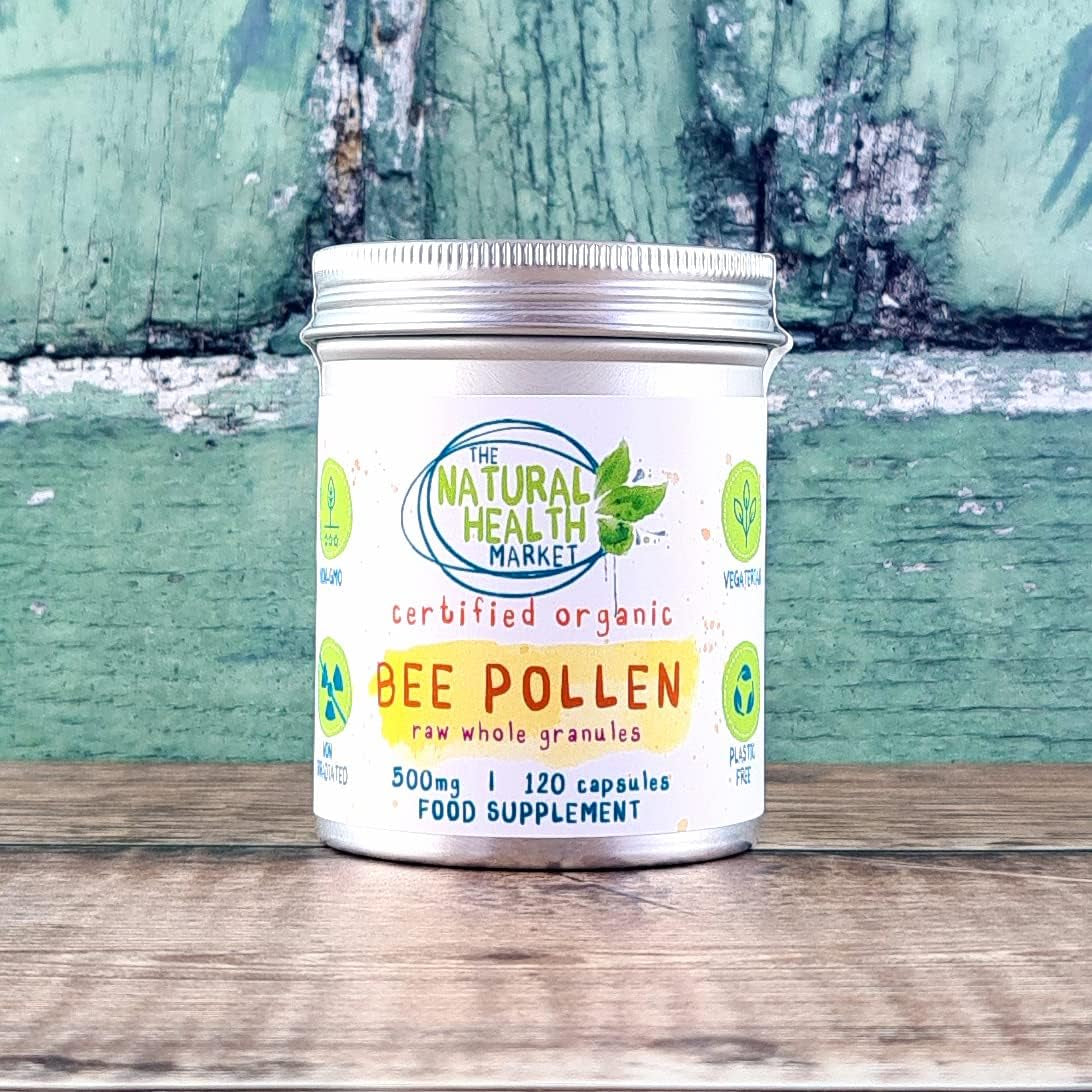 Organic Bee Pollen 500Mg Capsules by the Natural Health Market • Soil Association Certified Organic Non-Gmo No Magnesium Stearate (120 Capsules)