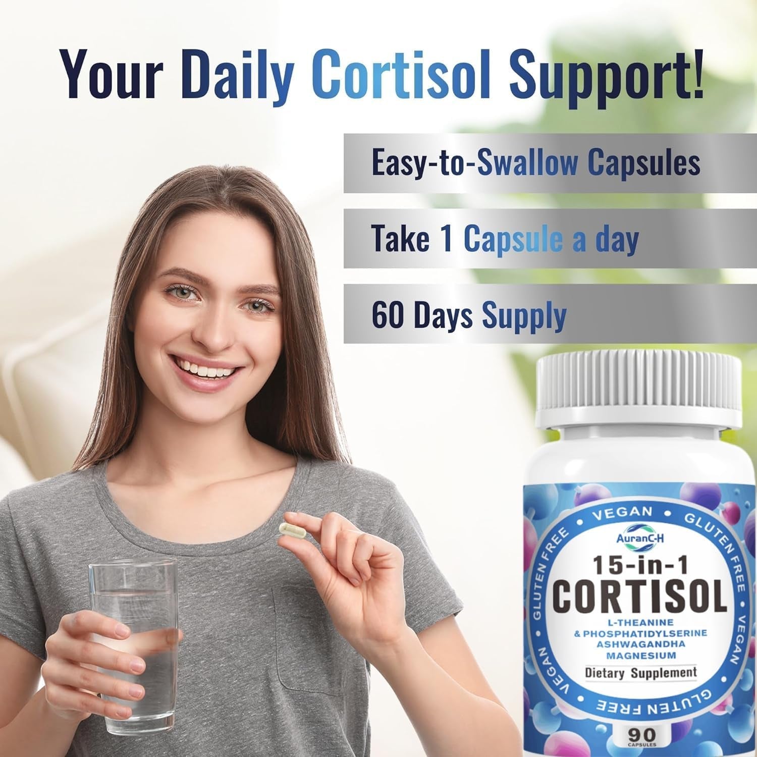 Cortisol Detox Supplement Men Women - Reduce Lower Cortisol High Cortisol Reducer Blocker Control - Supports Stress Mood Rest Adrenal Calm Relax with Ashwagandha L-Theanine Magnesium