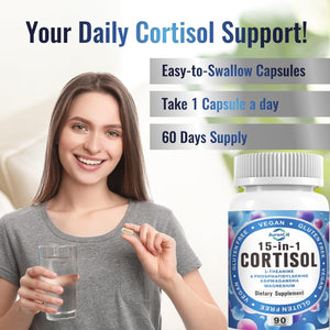 Cortisol Detox Supplement Men Women - Reduce Lower Cortisol High Cortisol Reducer Blocker Control - Supports Stress Mood Rest Adrenal Calm Relax with Ashwagandha L-Theanine Magnesium