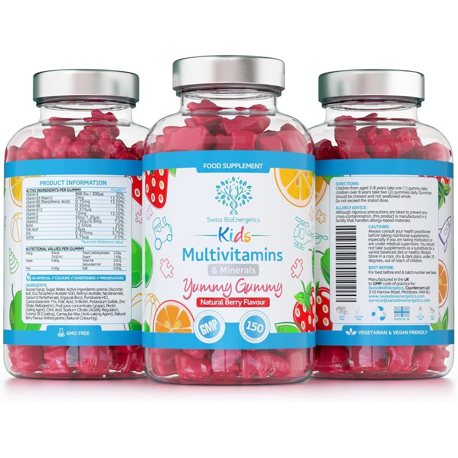 Kids/Childrens Vitamins - 150 Multivitamin & Minerals Gummies - Natural Berry Flavour Packed with Essential Nutrients - Vegan & Free of Artificial Sweeteners – 5 Months Supply – UK Made