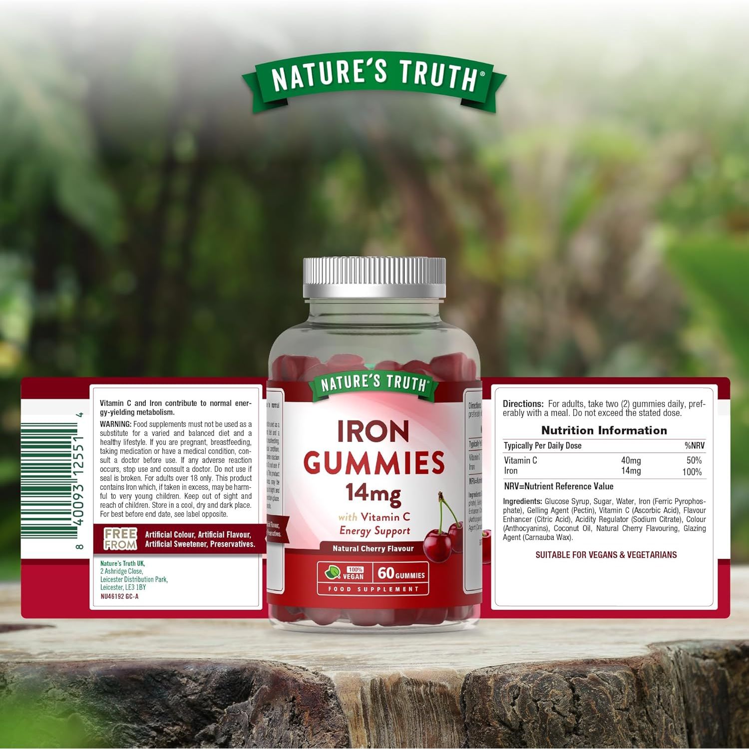 Iron Gummies with Vitamin C | 14Mg High Strength Iron Supplement | Natural Cherry Flavour | 60 Gummies | Vegan | for Men & Women | Nature'S Truth