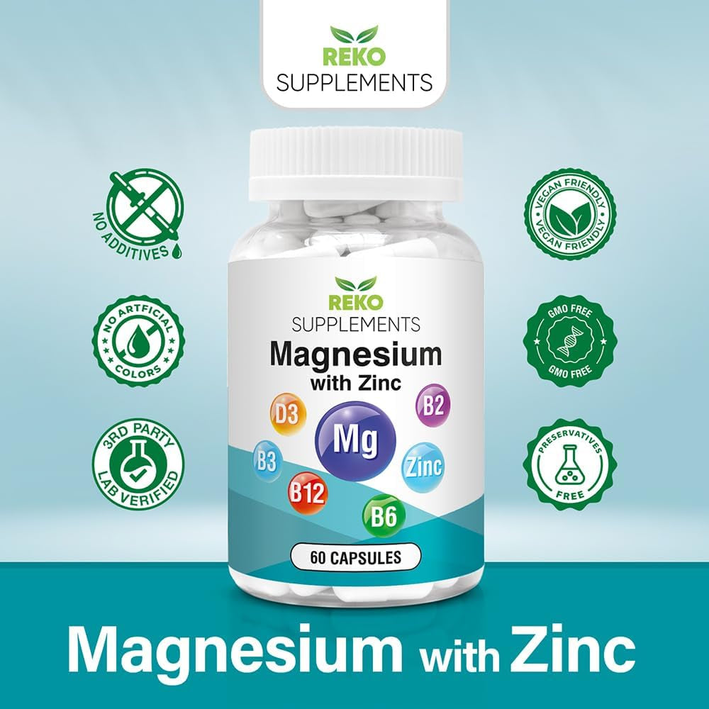 Magnesium Complex 7-In-1 With, Zinc, Vitamin B12 High Strength, Vitamin B6, B2 Riboflavin, B3 Niacin – Vitamin D3 – Muscle, Bone Health, Tiredness, Sleep Supplements, Vegan Capsules
