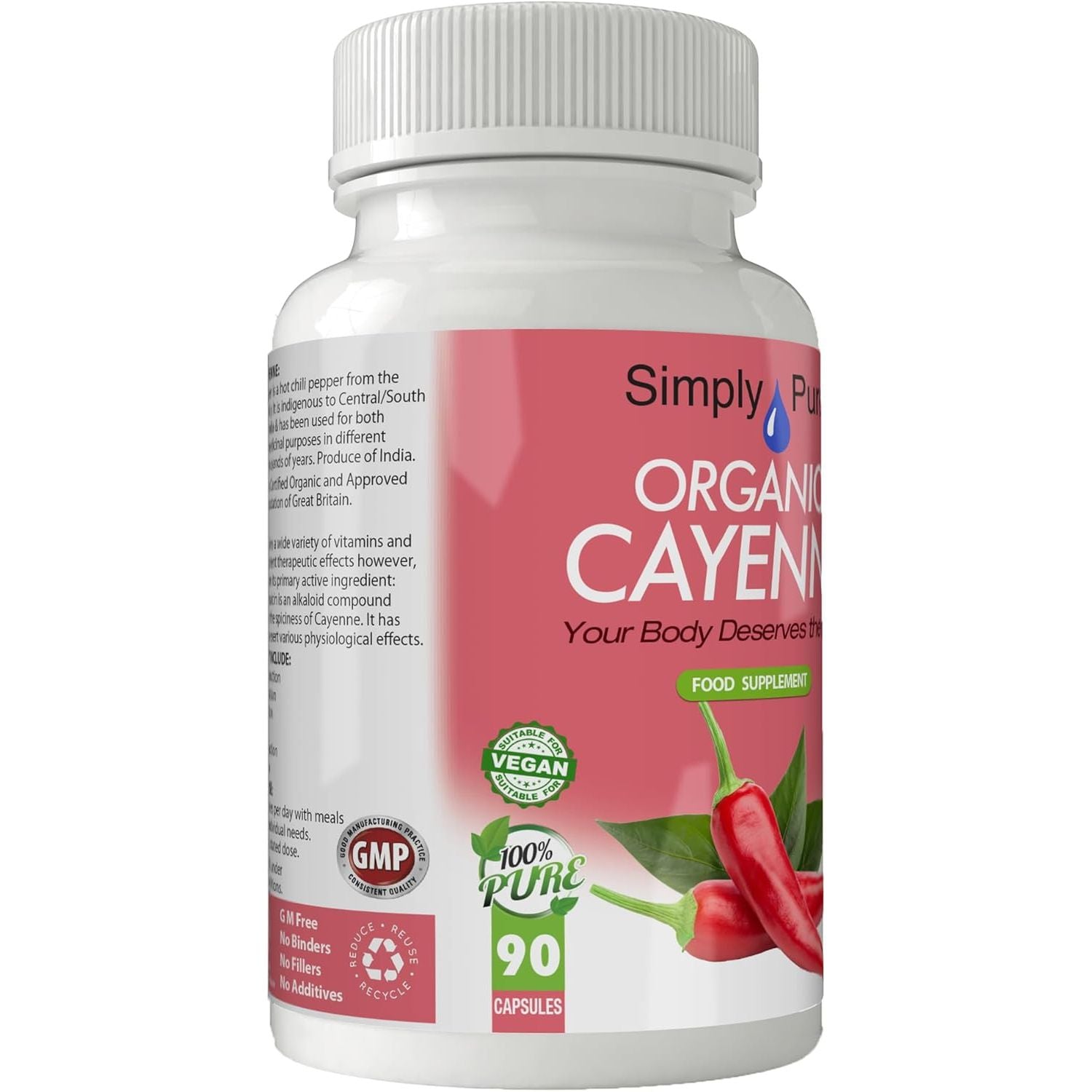 Simply Pure Organic Cayenne | Inflammation, Heart Health & Metabolism | 500Mg Capsules X 90 | 100% Pure Soil Association Certified | Gluten Free | GM Free | Vegan