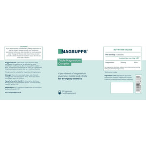 MAGSUPPS Triple Magnesium Complex for Muscles, Calm, Sleep & Energy - 300Mg of Pure Magnesium Glycinate, Malate & Citrate - 120 Capsules - 40 Servings - UK Made - Lab Tested - No Fillers
