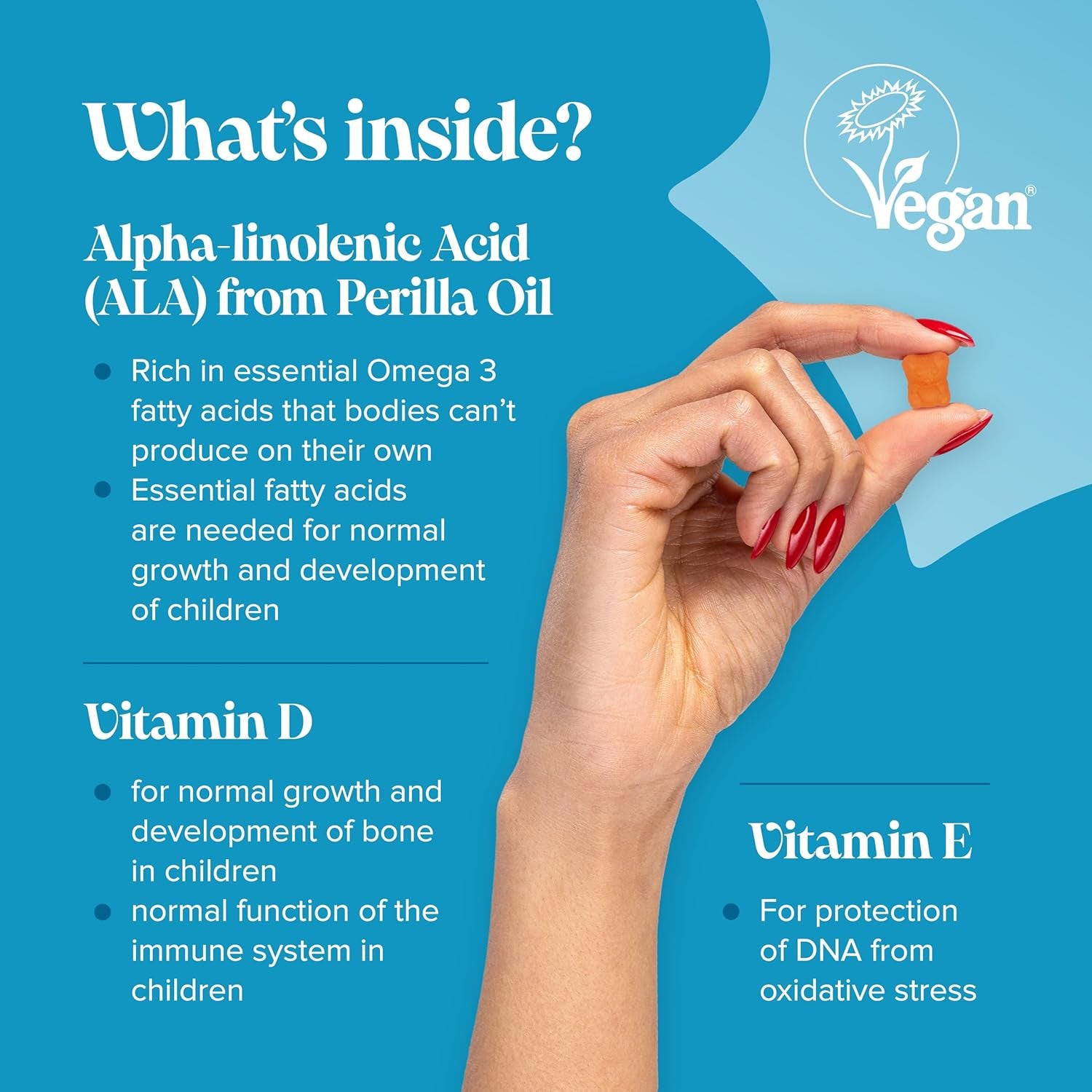 Kids Omega 3 Gummies - 50Mg ALA Including Omega 3 6 9 Complex with Added Vitamin E & D - Kids Friendly Capsules Alternative - Plant Based Alternative to Omega 3 Fish Oil - 1 Month Supply – Novomins