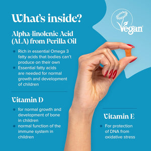 Kids Omega 3 Gummies - 50Mg ALA Including Omega 3 6 9 Complex with Added Vitamin E & D - Kids Friendly Capsules Alternative - Plant Based Alternative to Omega 3 Fish Oil - 1 Month Supply – Novomins