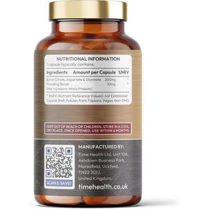 Boron - 10Mg Optimal Strength - Cognitive, Osteo & Hormone Health - Capsules - UK Made Supplement - GMP - Vegan