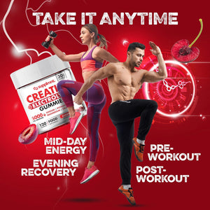 Supplmnt. Creatine Gummies with Electrolytes, 5000Mg Creatine Monohydrate, Cherry Flavour, 120 Gummies, Vegan, Gluten-Free, Non-Gmo, Food Supplement, 30-Day Supply
