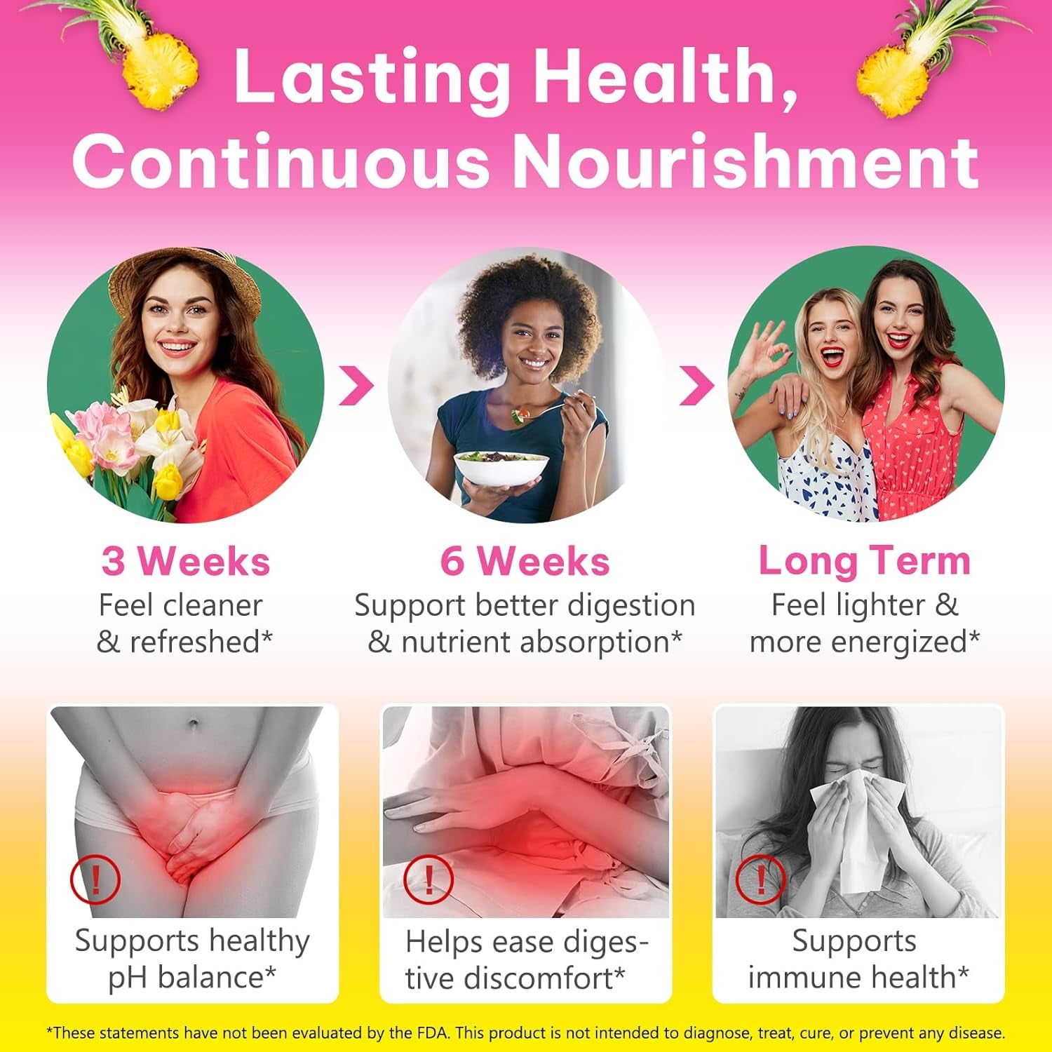 Probiotics for Women Gummies with Slippery Elm, Vegan Intimate Feminine Balance Probiotics Gummies Pineapple Flavor Supports Ph Balance, Gut Health & Immune System 60 Gummies
