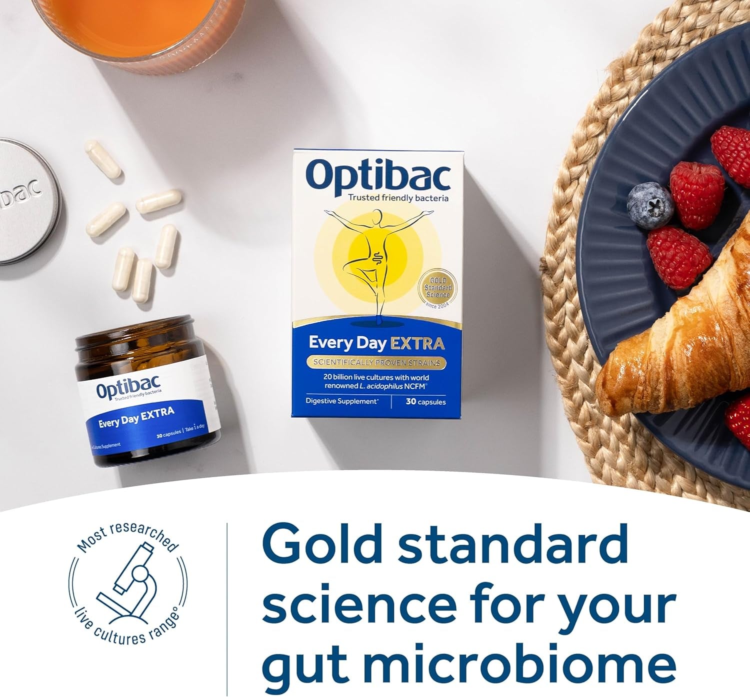 Optibac Probiotics Every Day Extra - High Strength Vegan Digestive Probiotic Supplement with 20 Billion Bacterial Cultures - 30 Capsules