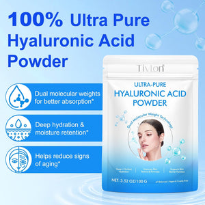 Pure Hyaluronic Acid Powder 100%,Dual Molecular Weight for Deep Hydration, Skin Smoothing & Plumping, Reduces Fine Lines, Ideal for DIY Serums and Daily Skincare,100G