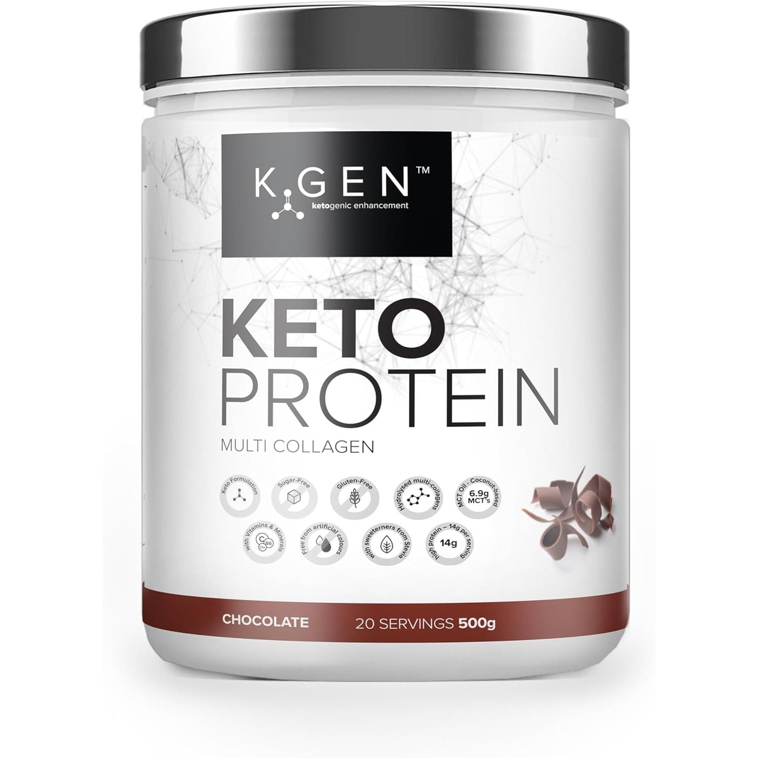 K-GEN™ Keto Collagen Protein Powder Natural Multi Collagen Chocolate Blend, Coconut MCT Vitamin C+B6 | UK Made Advanced Ketosis for Keto & Paleo | Low Carb Free-From: Sugar, Whey & Gluten