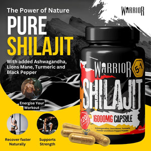 Warrior SHILAJIT Capsules (120 Capsule and Servings) – 5 in 1 Supplement (Not Resin) – 16000Mg Pure Organic Extract – Includes Ashwagandha, Lions Mane, Turmeric & Black Pepper
