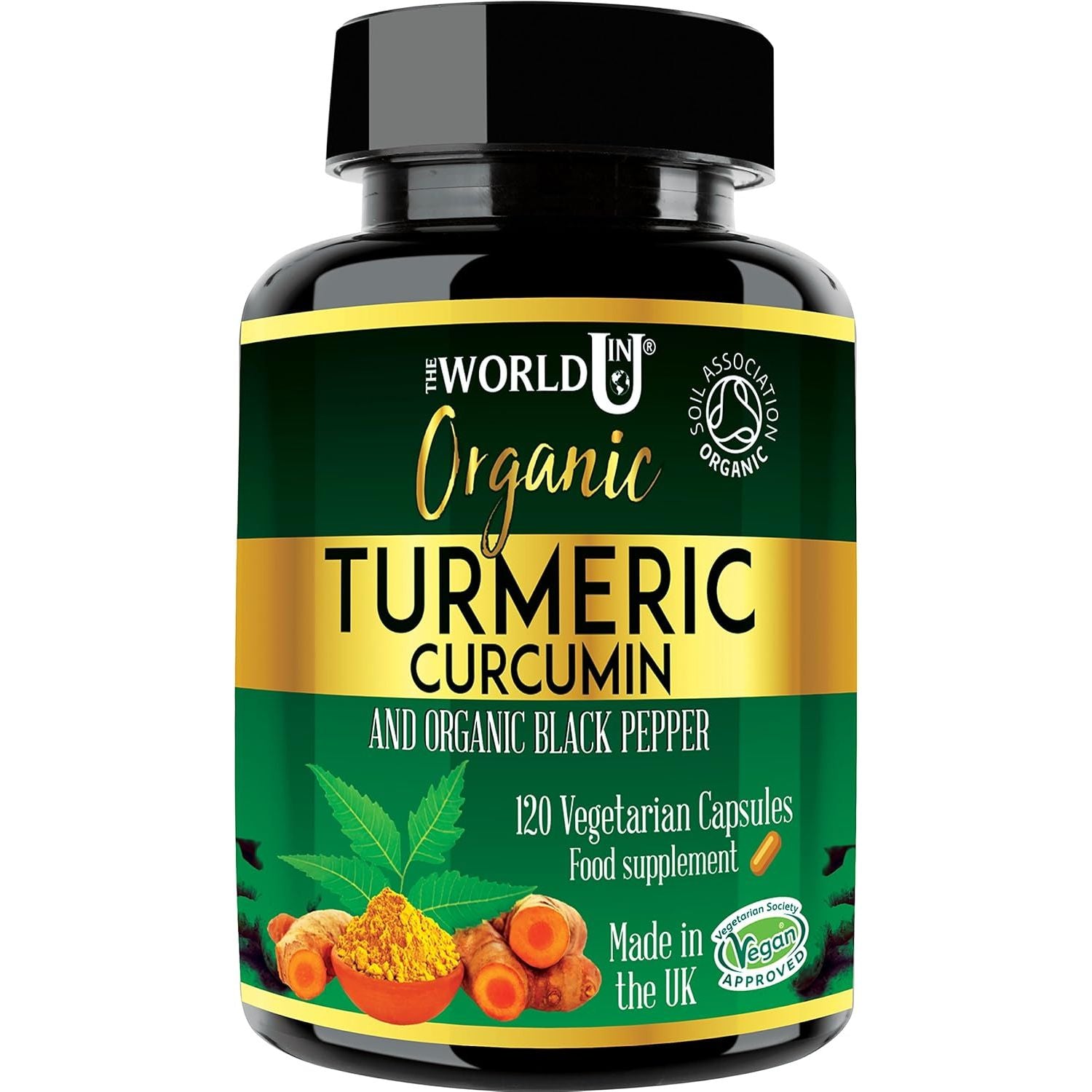 Ultra Pure Organic Turmeric Curcumin and Organic Black Pepper Capsules High Strength Food Supplement 120 Veg Capsules Soil Association Organic Certified and Vegetarian Society Approved - Made in UK