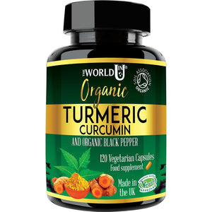 Ultra Pure Organic Turmeric Curcumin and Organic Black Pepper Capsules High Strength Food Supplement 120 Veg Capsules Soil Association Organic Certified and Vegetarian Society Approved - Made in UK