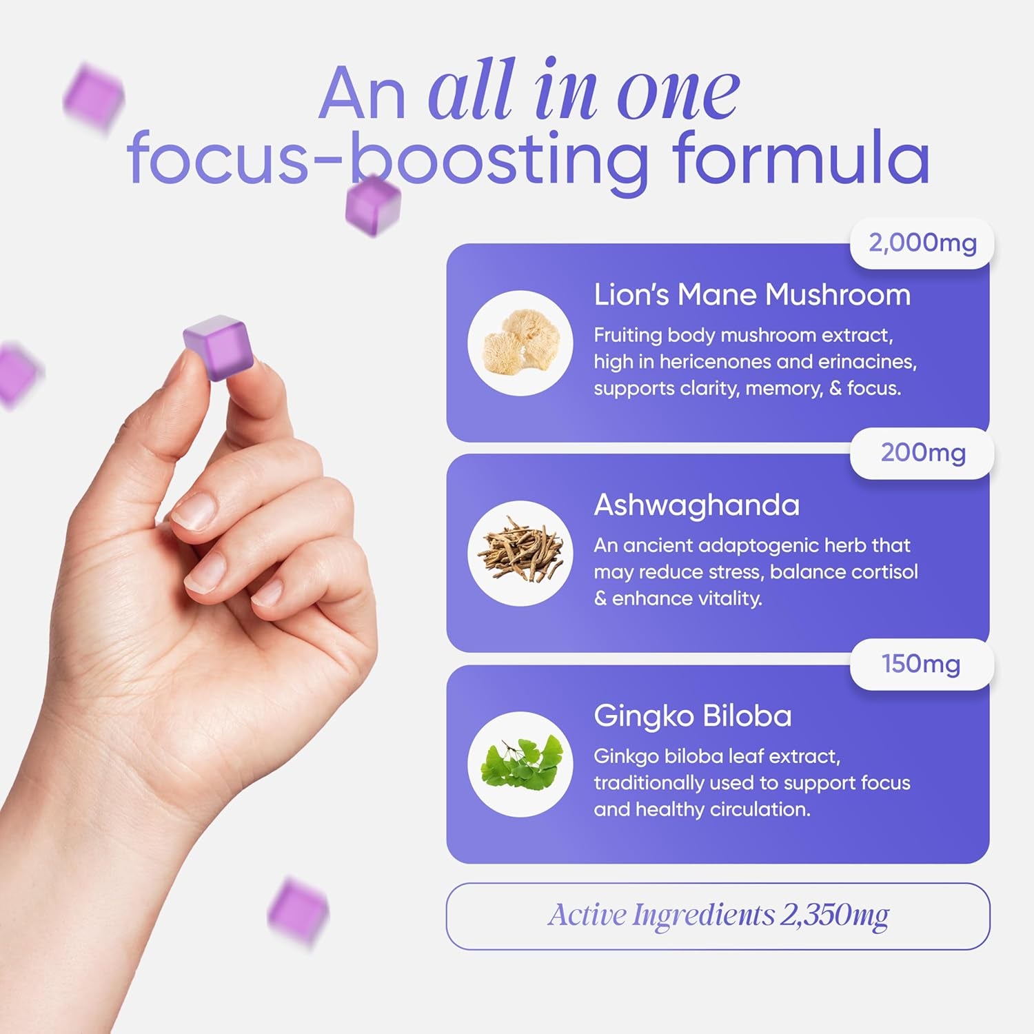 Revigr, 2000Mg, 90 Lion'S Mane Mushroom Gummies, + 200Mg Ashwagandha, + 150Mg Ginkgo Biloba, Nootropics for Cognition, Mood, Immunity & Inflammation, Vegan & Sugar-Free, Mixed Berry (45 Days Supply)