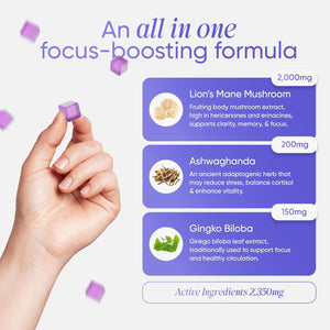 Revigr, 2000Mg, 90 Lion'S Mane Mushroom Gummies, + 200Mg Ashwagandha, + 150Mg Ginkgo Biloba, Nootropics for Cognition, Mood, Immunity & Inflammation, Vegan & Sugar-Free, Mixed Berry (45 Days Supply)