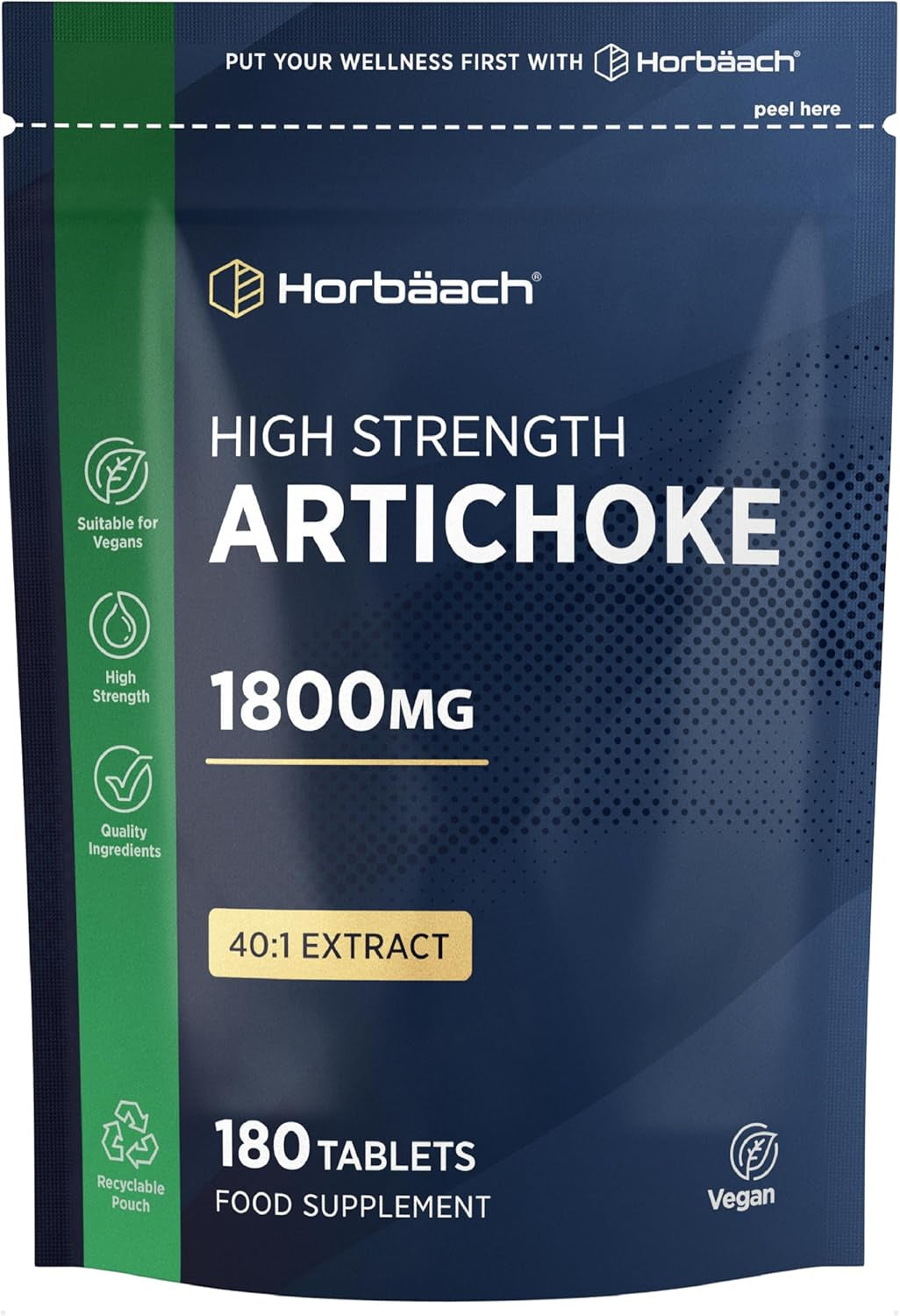 Artichoke Extract 1800Mg | High Strength Artichoke Supplement | 180 Vegan Tablets | Artichoke Leaves | by Horbaach