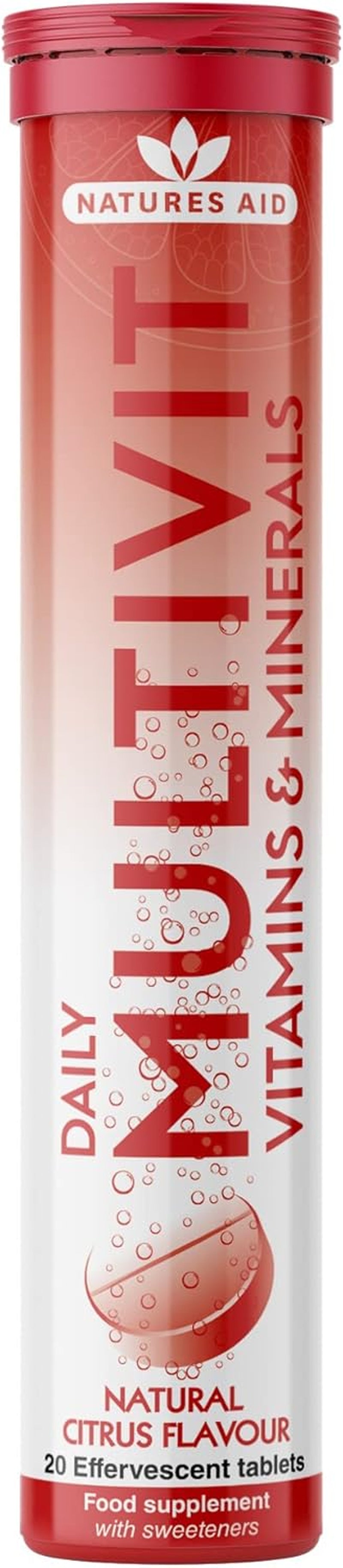 Natures Aid Daily Multivitamin Effervescent 20 Tablets - Supports Energy and Immune Health - High Strength Fizzy Supplement - Vegan, Gluten Free, Non-Gmo - Natural Citrus Multi-Vitamin - 20 Tablets