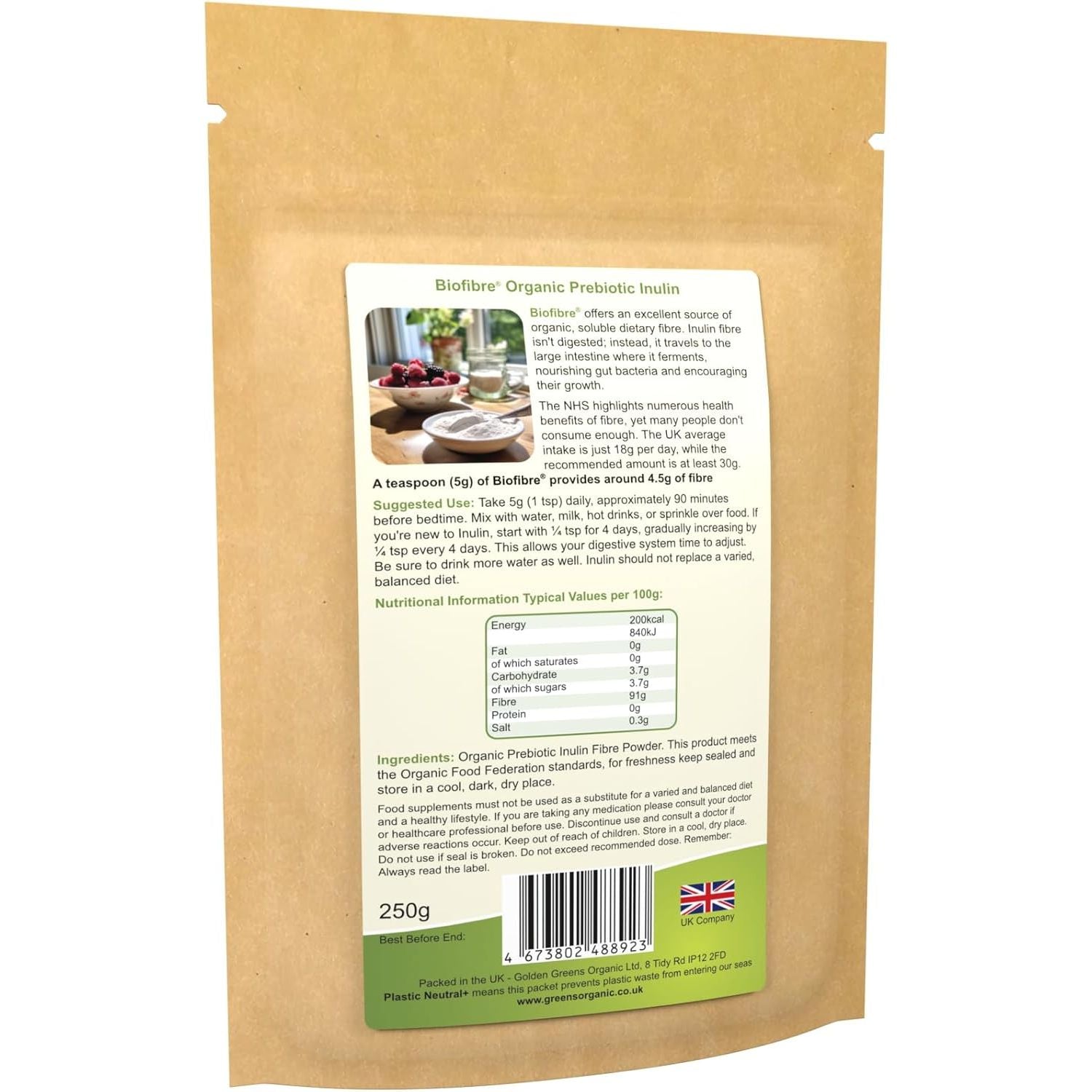 Golden Greens Organic Prebiotic Inulin Fibre, 250G