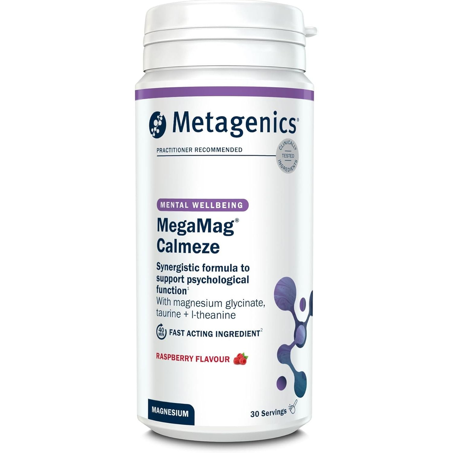 Metagenics Megamag Calmeze Magnesium Powder - High Potency Magnesium Glycinate for the Reduction of Fatigue & Tiredness - Raspberry, 30 Servings