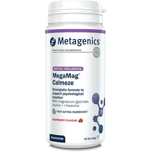 Metagenics Megamag Calmeze Magnesium Powder - High Potency Magnesium Glycinate for the Reduction of Fatigue & Tiredness - Raspberry, 30 Servings