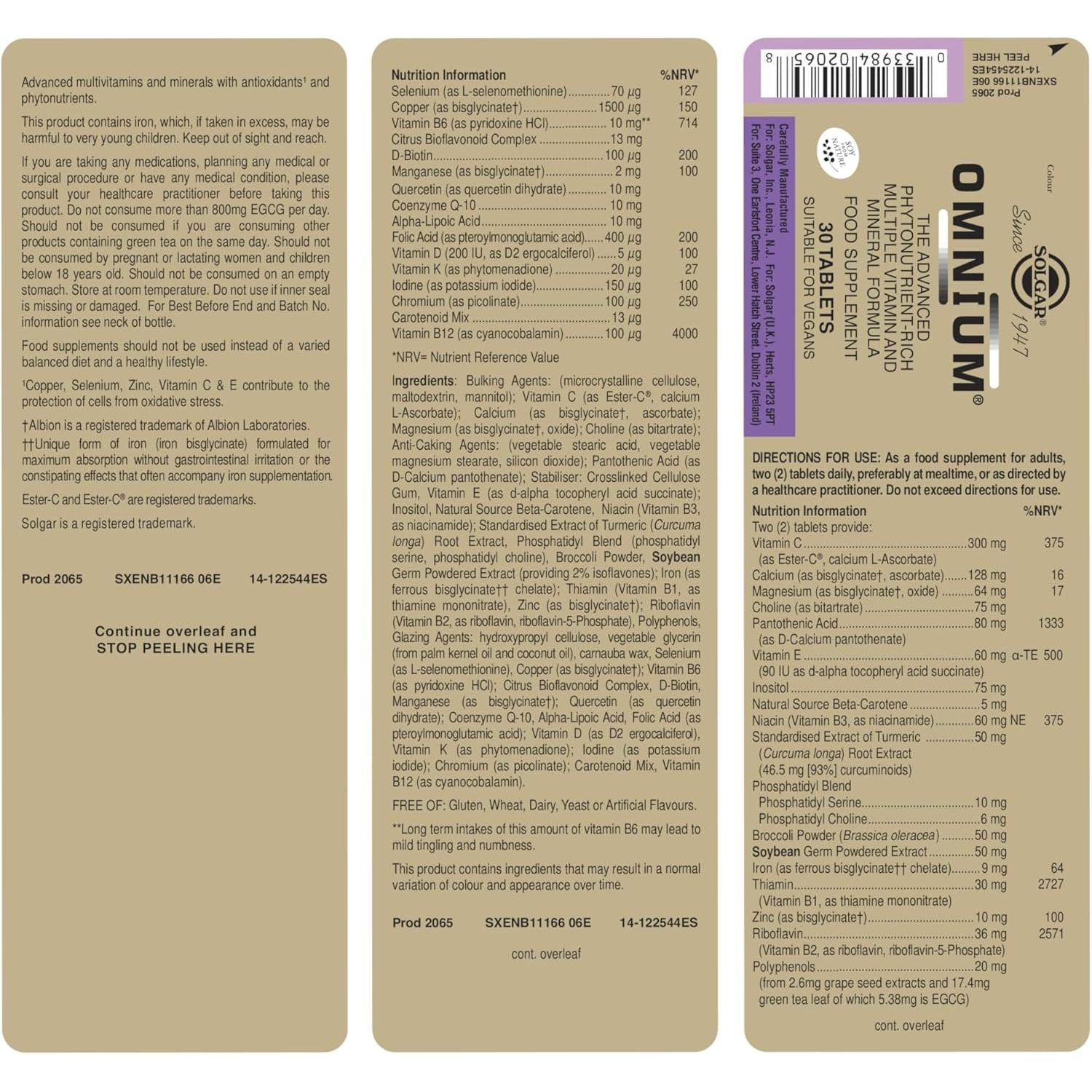 Solgar Omnium Multivitamin Tablets - Rich in Antioxidants and Minerales - Vitamines A, B, C, D, E & K - Health Supplement - Ideal for Athletes - Helps against Fatigue - Pack of 30