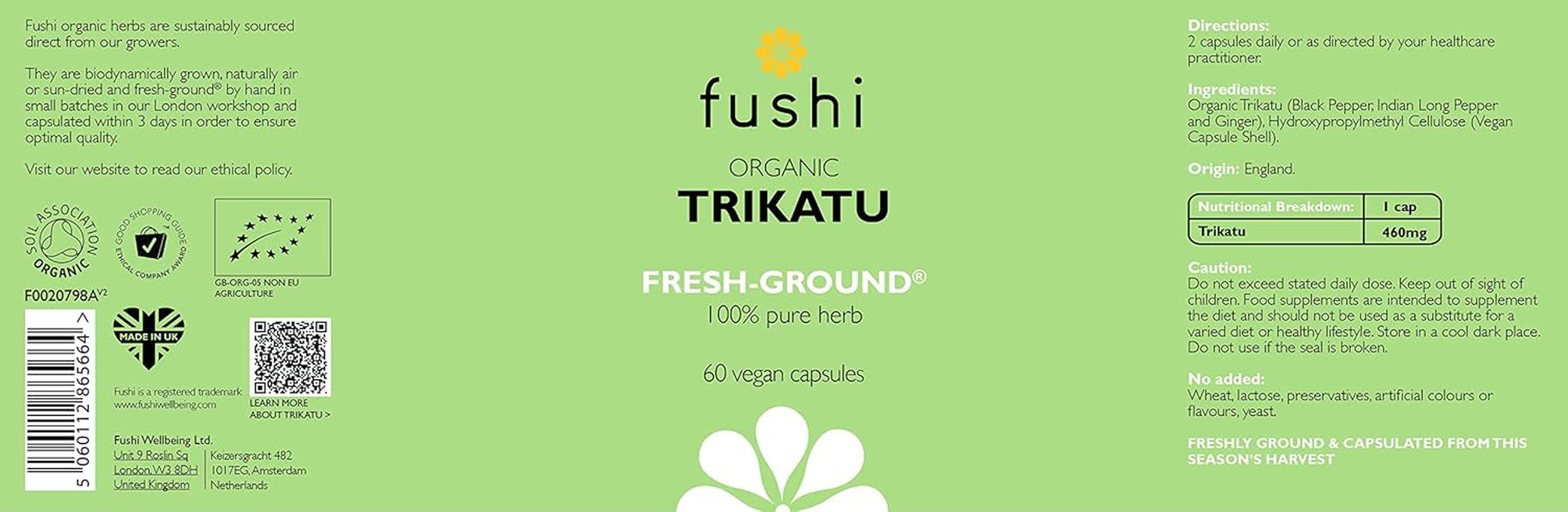Fushi Organic Trikatu Capsules, 60 Caps | Fresh-Ground Whole Food | Boots Digestion, Improves Metabolism, Weight Loss & Nasal Problems | Ethical & Vegan | Made in the UK