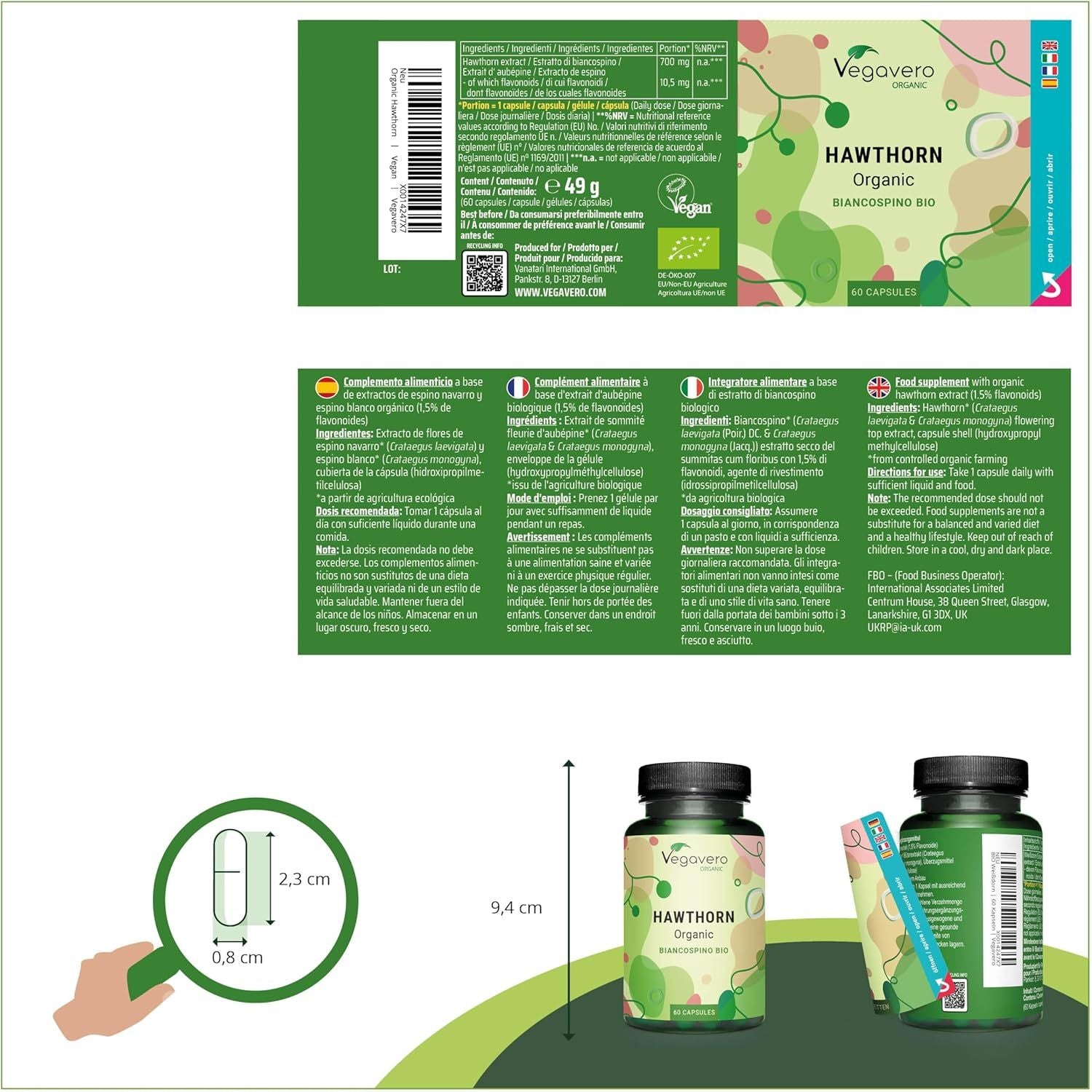 Vegavero Organic Hawthorn Berry Capsules | 2800 Mg (4:1 Extract) | NO Additives | Lab-Tested | Natural Antioxidants Supplement | Vegan