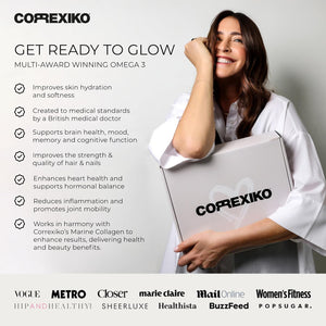 CORREXIKO Ultra Omega 3 Capsules - High Strength 1000Mg EPA & 498Mg DHA - Aids Skin Hydration to Reduce Fine Lines & Dry, Dehydrated Skin - Supports Joint & Brain Health - 60 Tablets, 1 Month Supply