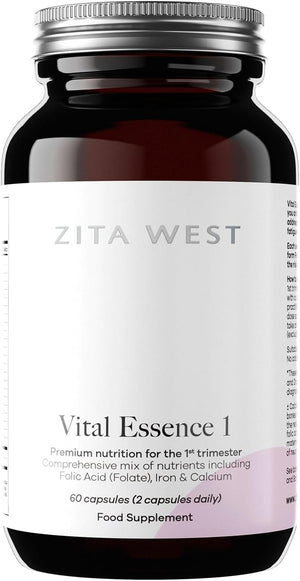 Zita West Vital Essence 1 - Premium First Trimester Pregnancy Vitamin & Mineral Support, Essential for Early Pregnancy - 60 Capsules (1 Month Supply)