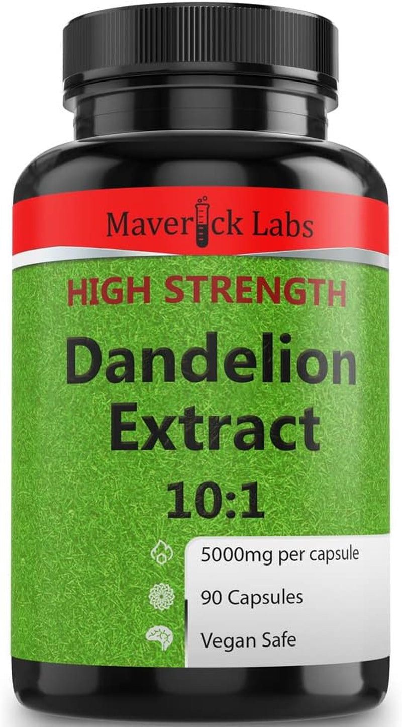 High-Strength Dandelion Extract Capsules (10:1) 5,000Mg per Capsule - 90 per Bottle, Vegan Safe, UK Manufactured