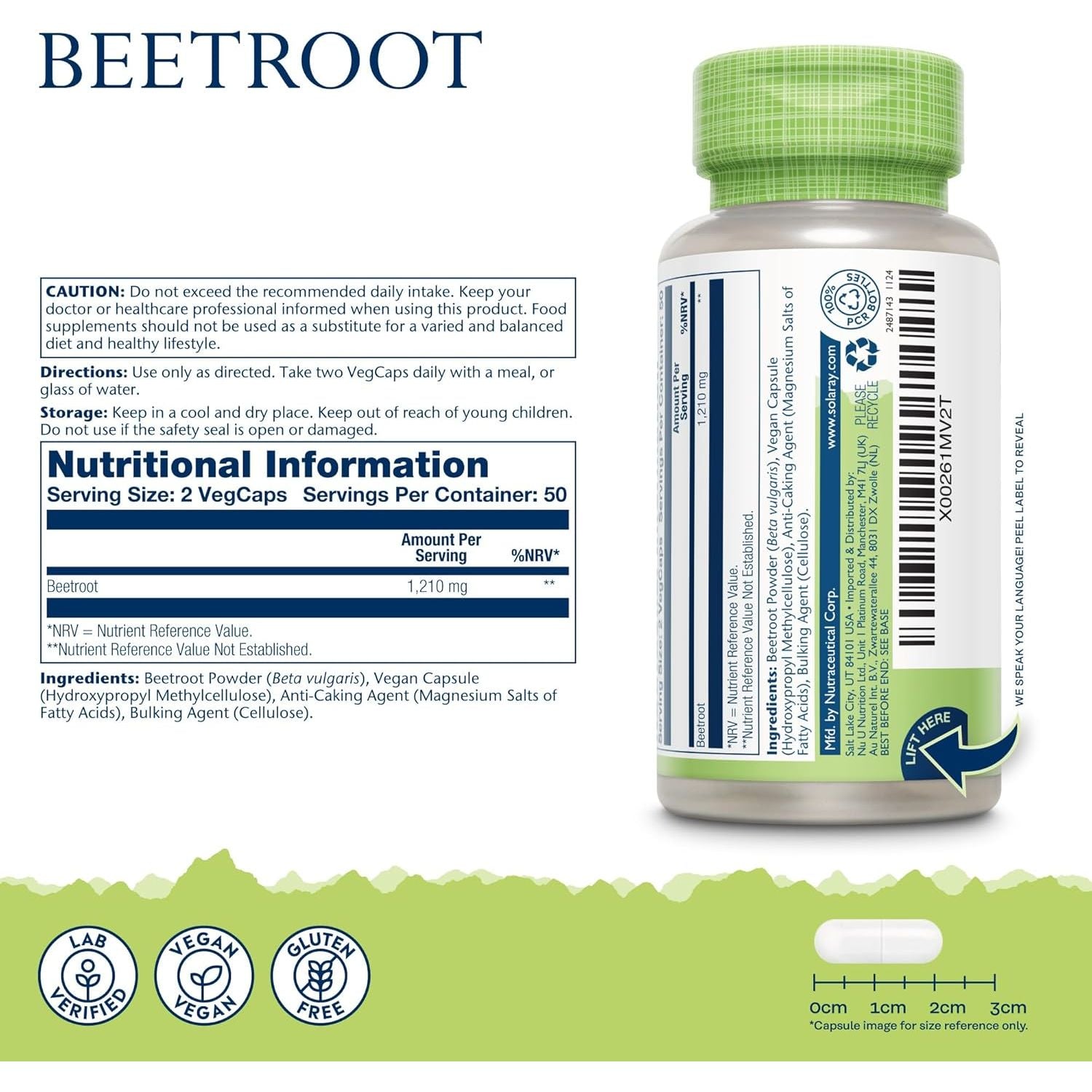 Solaray - Beetroot - 100 Vegan Capsules - Rich in Vitamins & Minerals - Natural Nitric Oxide Booster - Highly Bioavailable Superfood Beet Root Supplement - Non GMO & Lab Verified