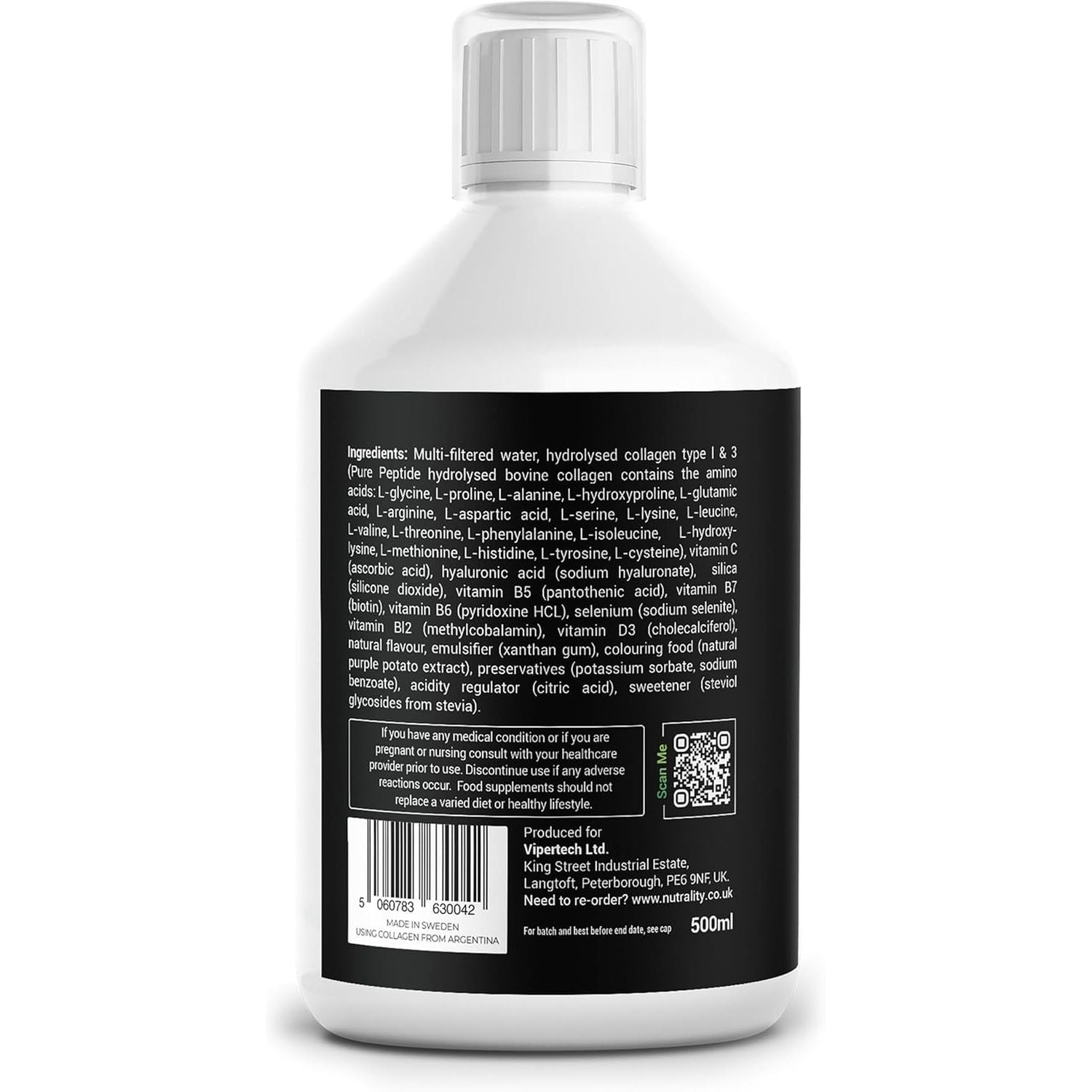 Nutrality Bovine Collagen Sugar Free Liquid | 10,000Mg Type 1 Peptides | Collagen Peptides, Hyaluronic Acid, Biotin | Strawberry Flavour | Healthy Skin, Hair, Nails | 500Ml (1 Bottle)