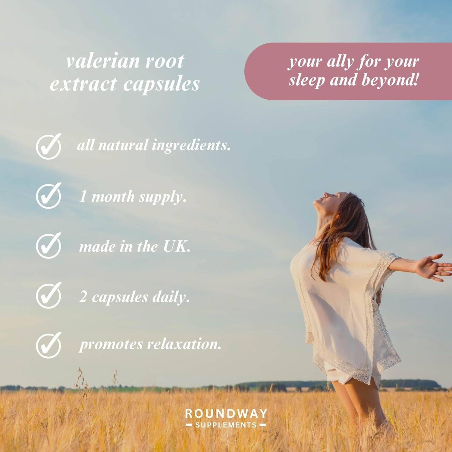 Valerian Root | 9000Mg High Strength Extract Capsules for Sleeping & Relaxation | 60 Capsules, Not Tablets | 1 Month Supply | Made in the UK by Roundway Supplements