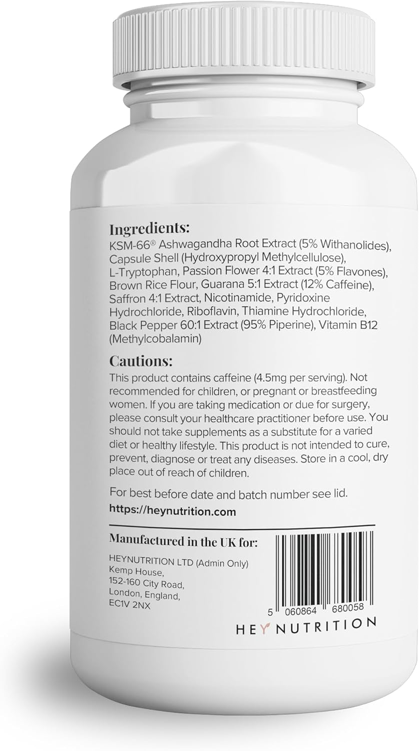Hey Nutrition Ashwagandha Complex 9000Mg Supplement - High Strength KSM-66 - Boosts Mood & Energy - Reduces Stress - UK Manufactured - All Natural, Non-Gmo - 60 Vegan Capsules