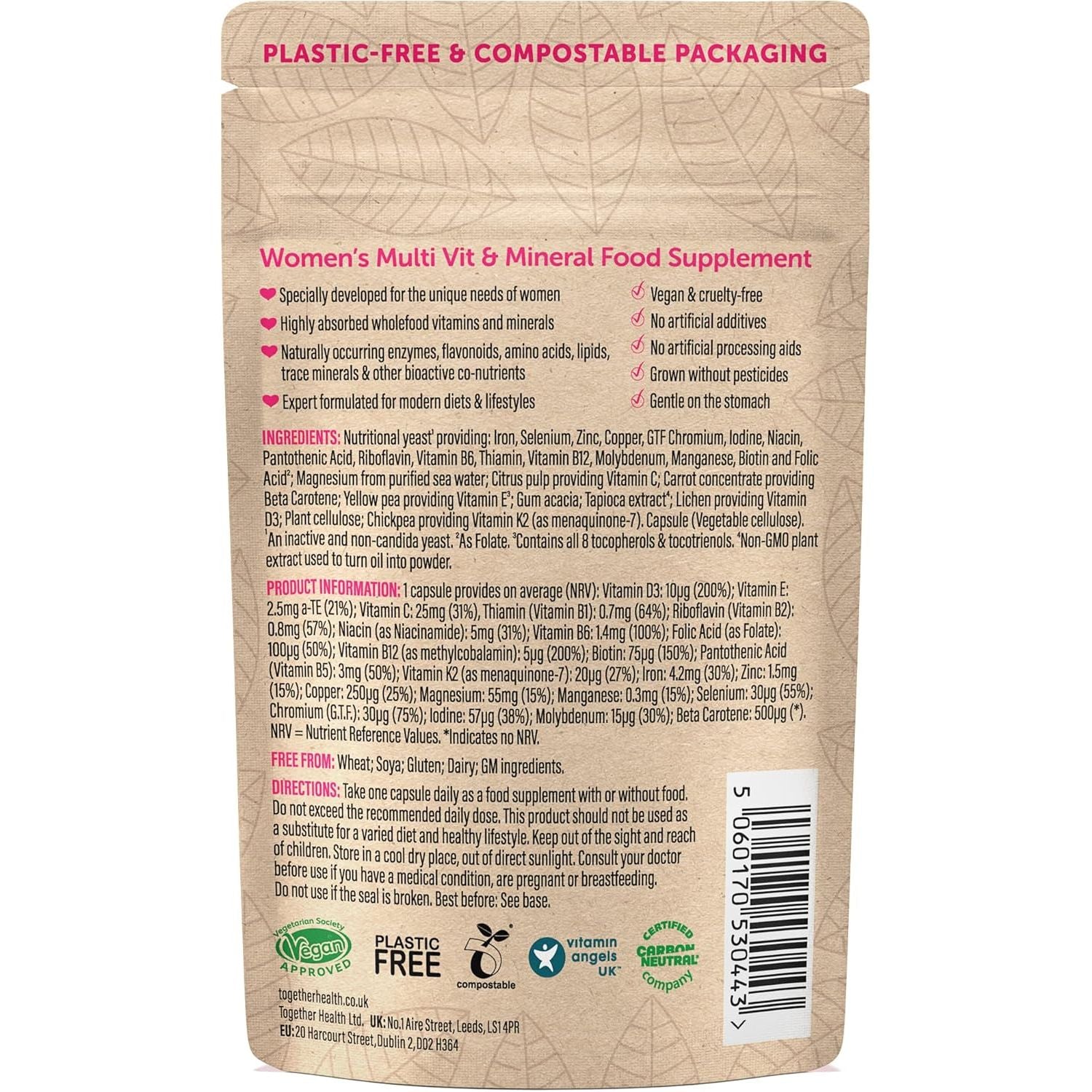 Women’S Multi Vitamin & Mineral – Together Health – Specially Formulated for Women – 22 Nature-Based Nutrients – Vegan Friendly – Made in the UK – Pack of 2-60 Vegecaps